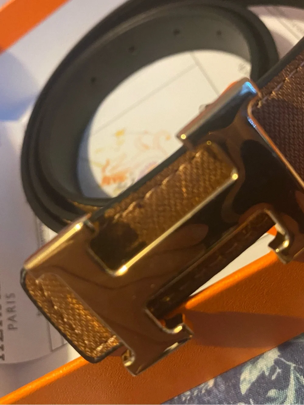 Hermes Men's Tan Leather Belt with Gold H Buckle